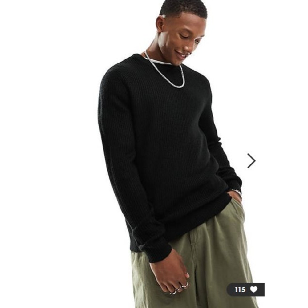 NEW Jack and Jones Black Crew Waffle Knit Sweater Size M